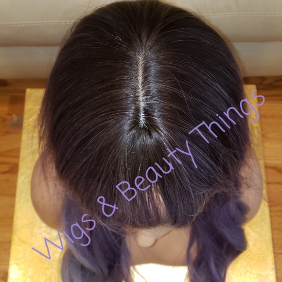 Purple Silver Balayage Wig - Human Hair Blend Heat Resistant - Picture 3 of 4